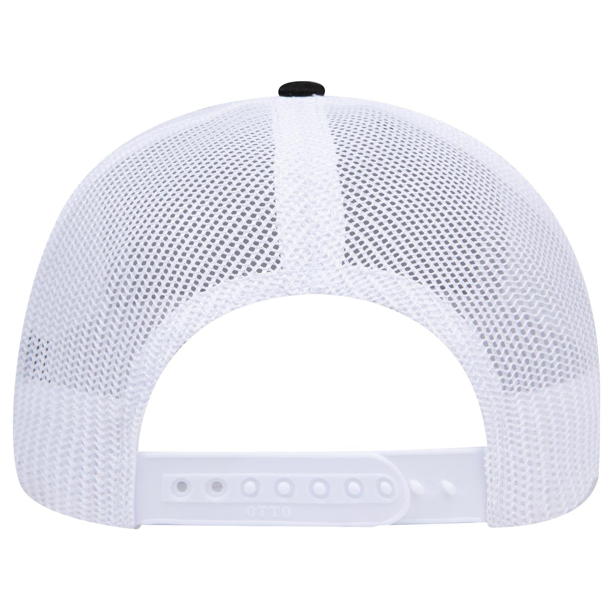 Rear View of 030316 - Blk/Blk/Wht OTTO CAP 6 Panel Mid Profile Mesh Back Trucker Hat