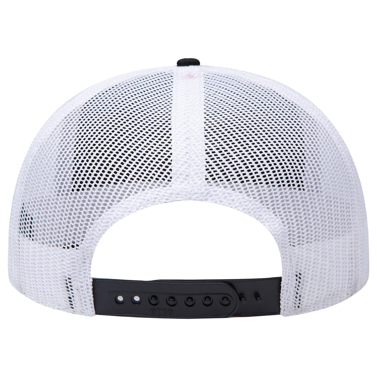 Rear View of 030316 - Blk/Blk/Wht OTTO CAP "OTTO SNAP" 5 Panel Pro Style Mesh Back Trucker Snapback Hat