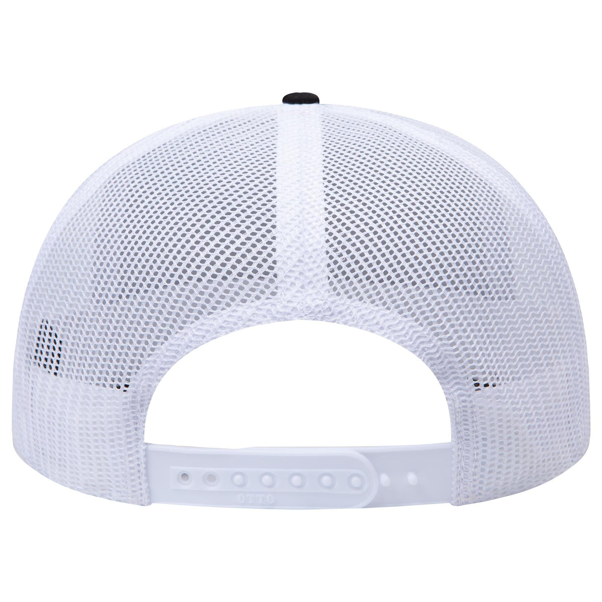 Rear View of 030316 - Blk/Blk/Wht OTTO CAP "OTTO SNAP" 5 Panel Pro Style Mesh Back Trucker Snapback Hat