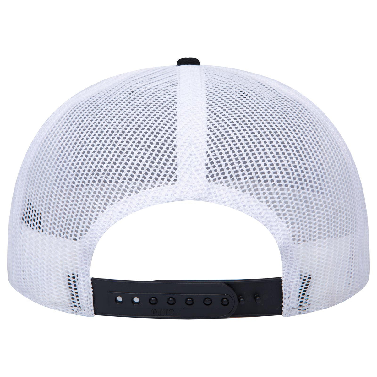 Rear View of 030316 - Blk/Blk/Wht OTTO CAP "OTTO SNAP" 6 Panel Pro Style Mesh Back Trucker Snapback Hat