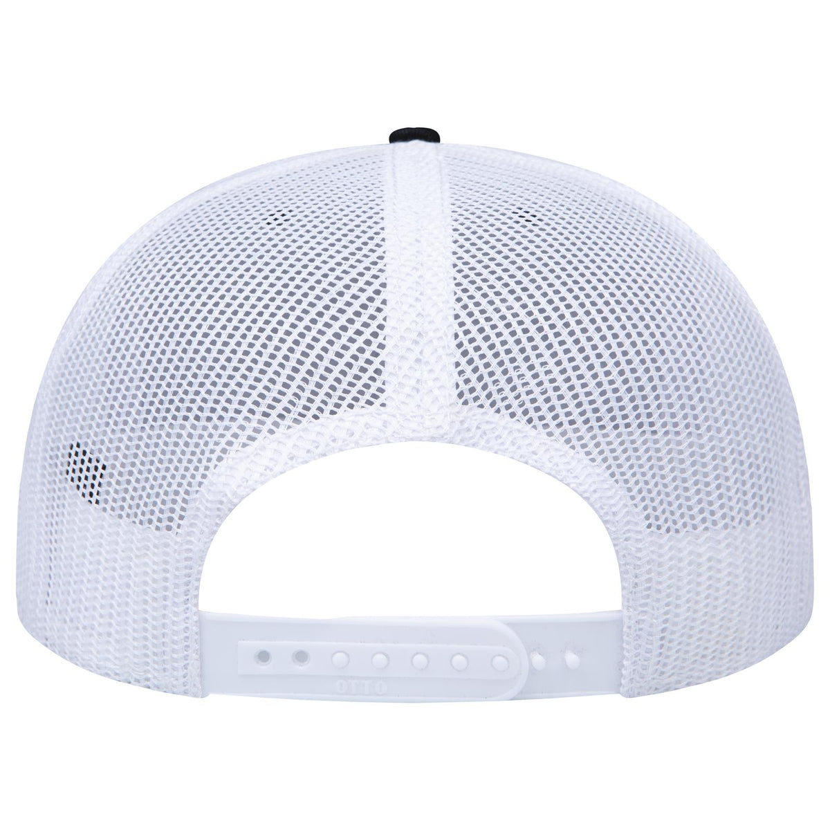 Rear View of 030316B - Blk/Blk/Wht OTTO CAP "OTTO SNAP" 6 Panel Pro Style Mesh Back Trucker Snapback Hat