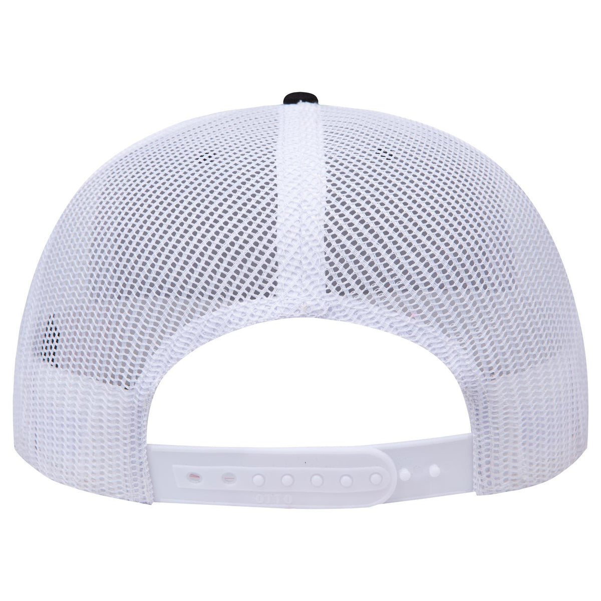 Rear View of 030316C - Blk/Blk/Wht OTTO CAP "OTTO SNAP" 6 Panel Pro Style Mesh Back Trucker Snapback Hat