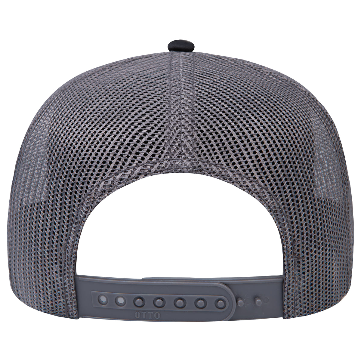 Rear View of 030325 - Blk/Blk/Ch.Gry OTTO CAP 5 Panel Low Profile Mesh Back Trucker Hat