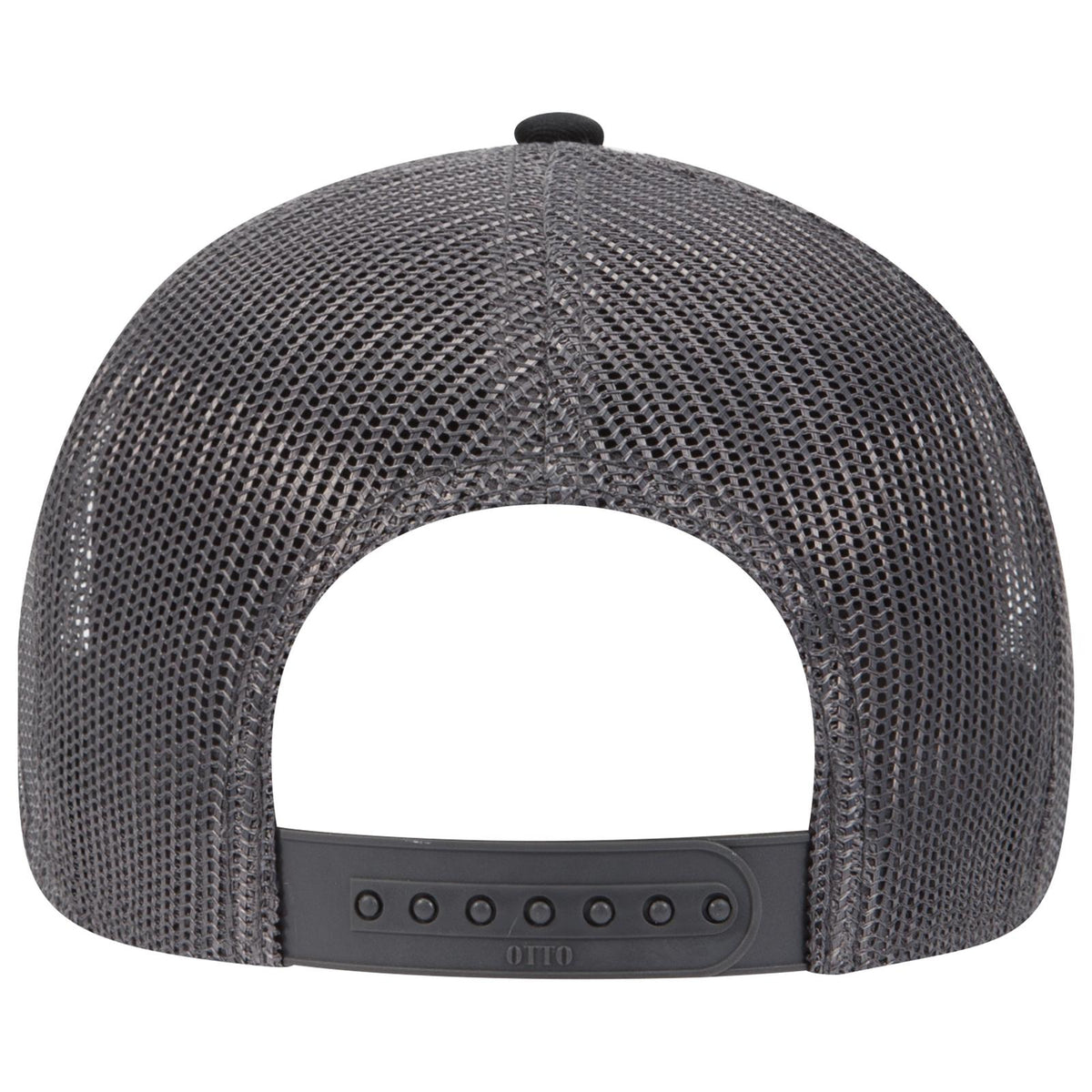 Rear View of 030325 - Blk/Blk/Ch.Gry OTTO CAP 6 Panel Low Profile Mesh Back Trucker Hat