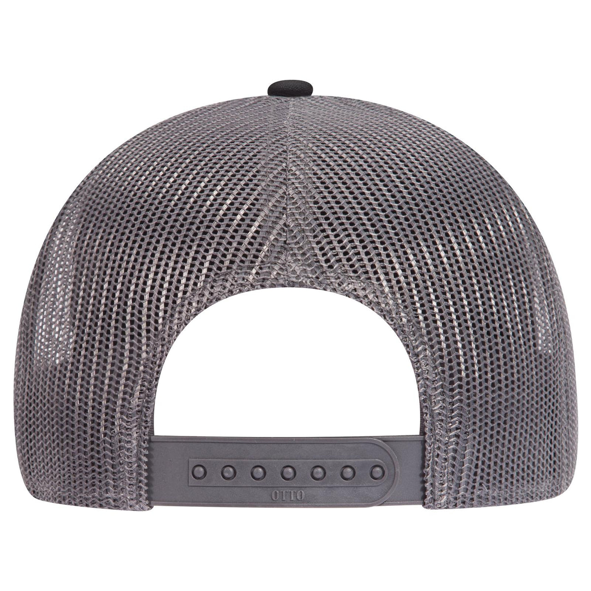 Rear View of 030325 - Blk/Blk/Ch.Gry OTTO CAP 6 Panel Low Profile Mesh Back Trucker Hat