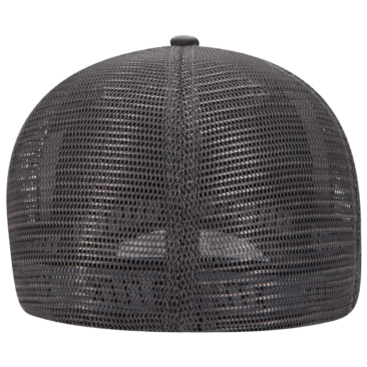 Rear View of 030325 - Blk/Blk/Ch.Gry OTTO CAP "OTTO FLEX" Fitted 6 Panel Low Profile Mesh Back Trucker Hat