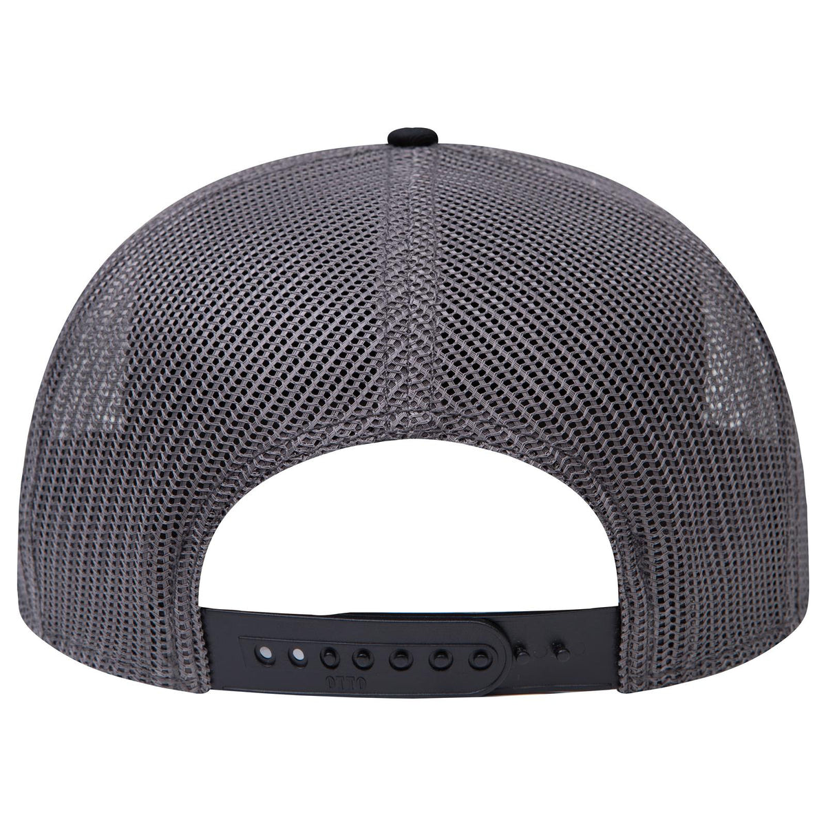 Rear View of 030325 - Blk/Blk/Ch.Gry OTTO CAP "OTTO SNAP" 5 Panel Pro Style Mesh Back Trucker Snapback Hat