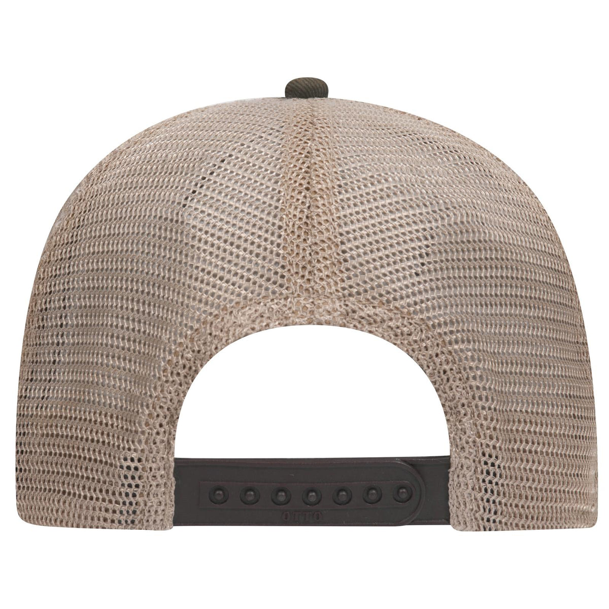 Rear View of 030332 - Blk/Blk/Kha OTTO CAP 6 Panel Low Profile Mesh Back Trucker Dad Hat