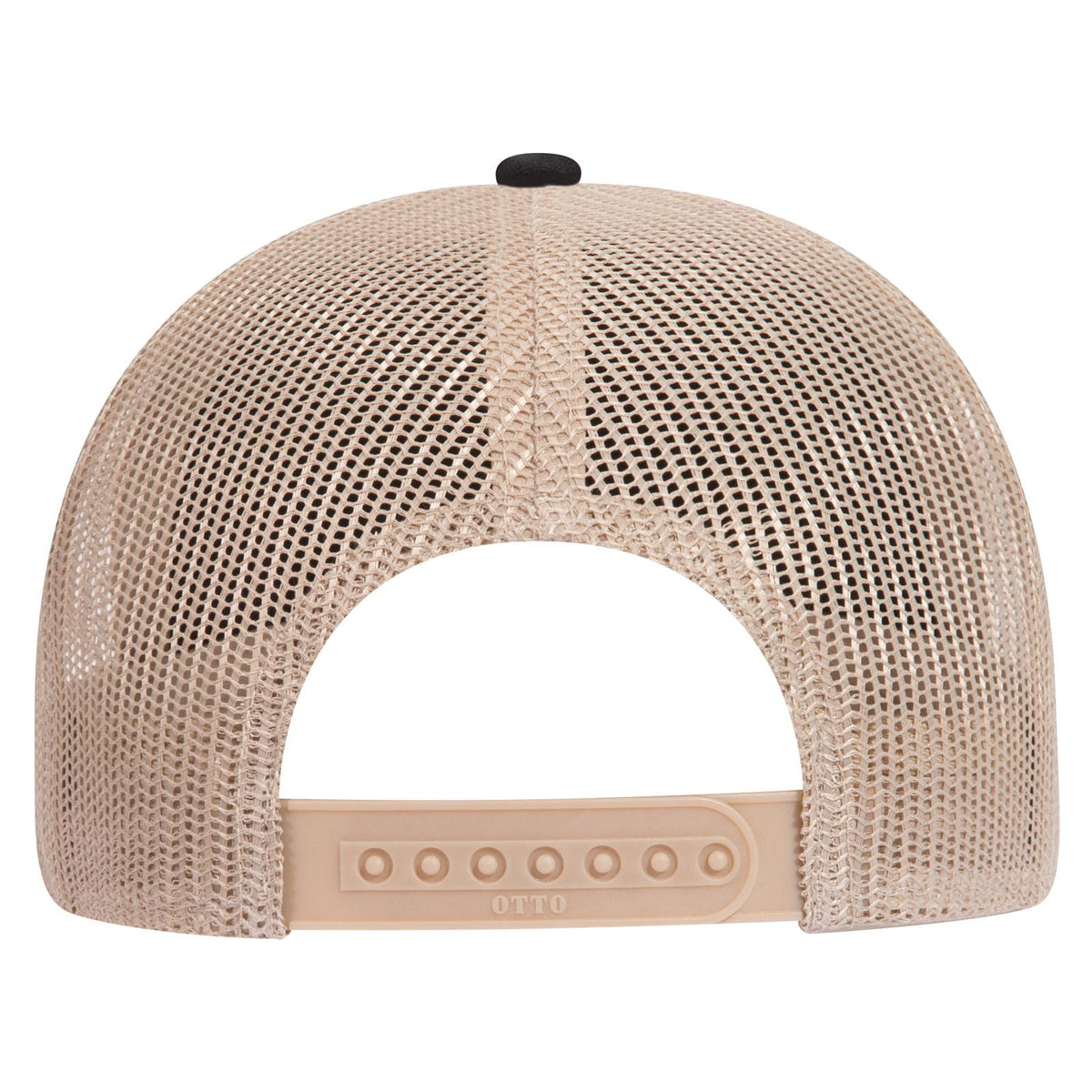 Rear View of 030332 - Blk/Blk/Kha OTTO CAP 6 Panel Low Profile Mesh Back Trucker Hat