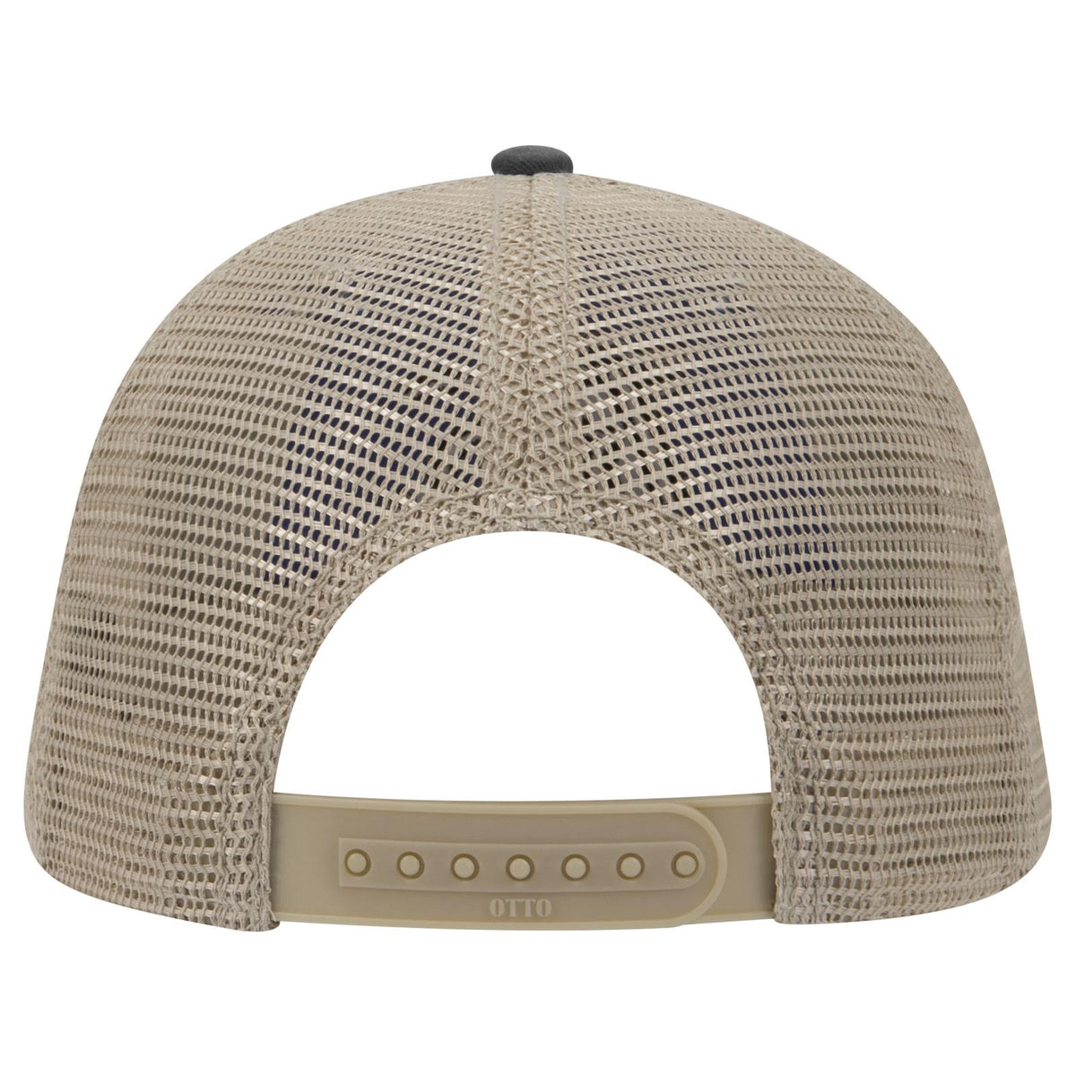 Rear View of 030332 - Blk/Blk/Kha OTTO CAP "OTTO COMFY FIT" 6 Panel Low Profile Mesh Back Trucker Hat