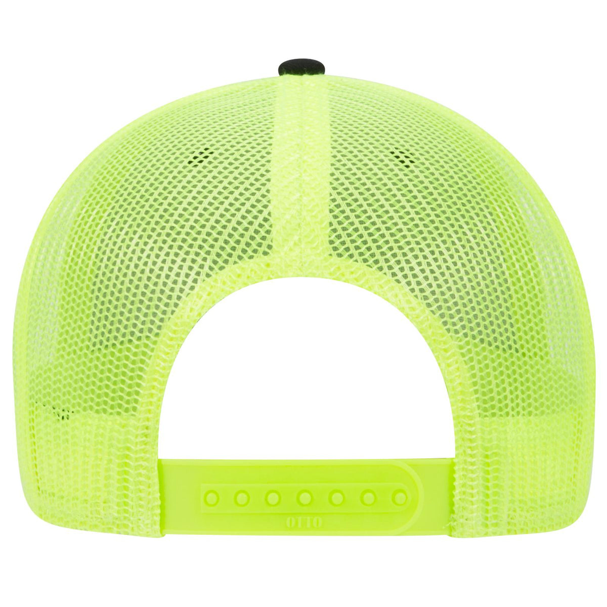 Rear View of 030340 - Blk/Blk/N.Ylw OTTO CAP 6 Panel Low Profile Mesh Back Trucker Hat