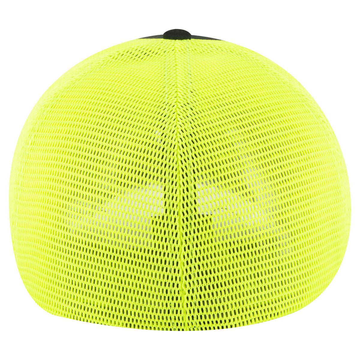 Rear View of 030340 - Blk/Blk/N.Ylw OTTO CAP "OTTO FLEX" Fitted 6 Panel Low Profile Mesh Back Trucker Hat
