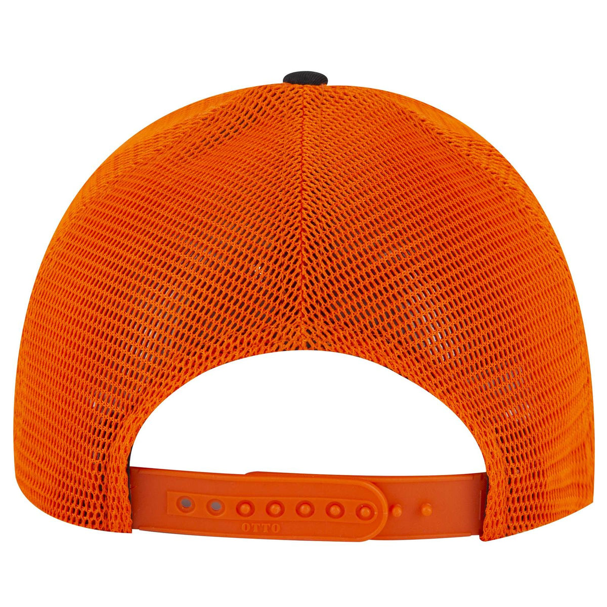 Rear View of 030362 - Blk/Blk/Org OTTO CAP "OTTO COMFY FIT" 6 Panel Low Profile Mesh Back Trucker Hat
