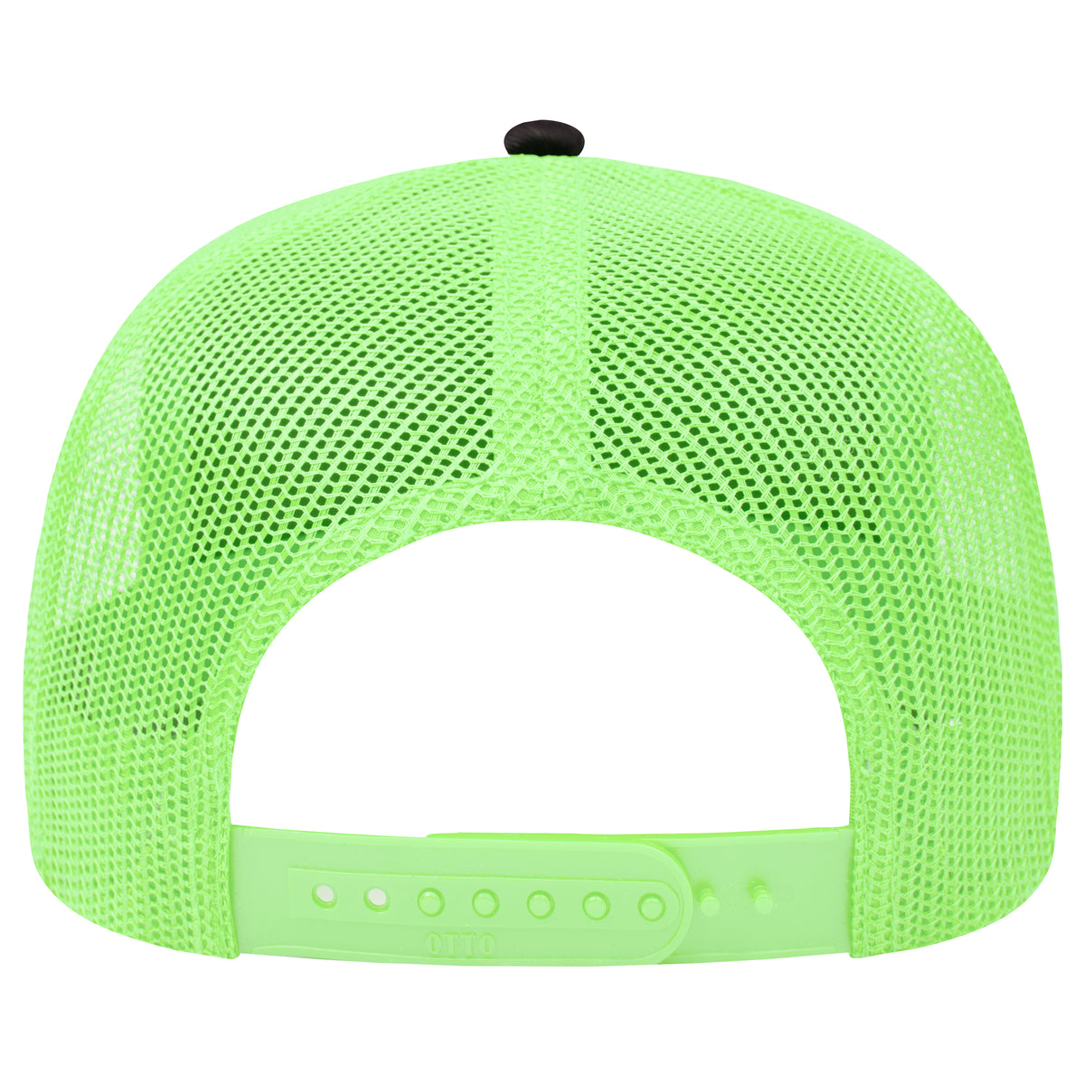 Rear View of 030388 - Blk/Blk/N.Grn OTTO CAP 5 Panel Low Profile Mesh Back Trucker Hat