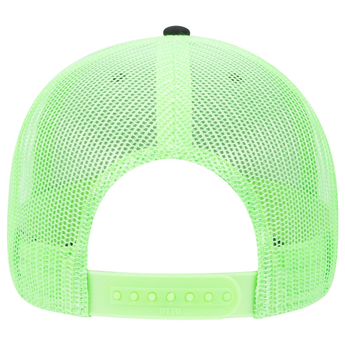 Rear View of 030388 - Blk/Blk/N.Grn OTTO CAP 6 Panel Low Profile Mesh Back Trucker Hat
