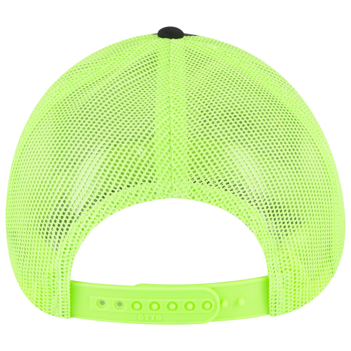Rear View of 030388 - Blk/Blk/N.Grn OTTO CAP 6 Panel Low Profile Mesh Back Trucker Hat