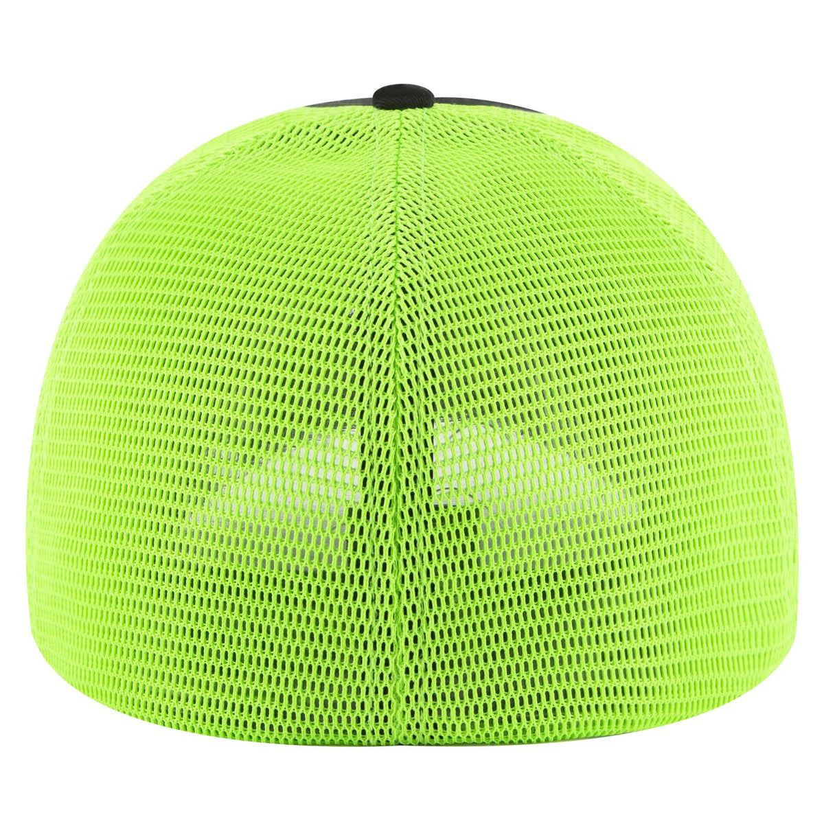 Rear View of 030388 - Blk/Blk/N.Grn OTTO CAP "OTTO FLEX" Fitted 6 Panel Low Profile Mesh Back Trucker Hat