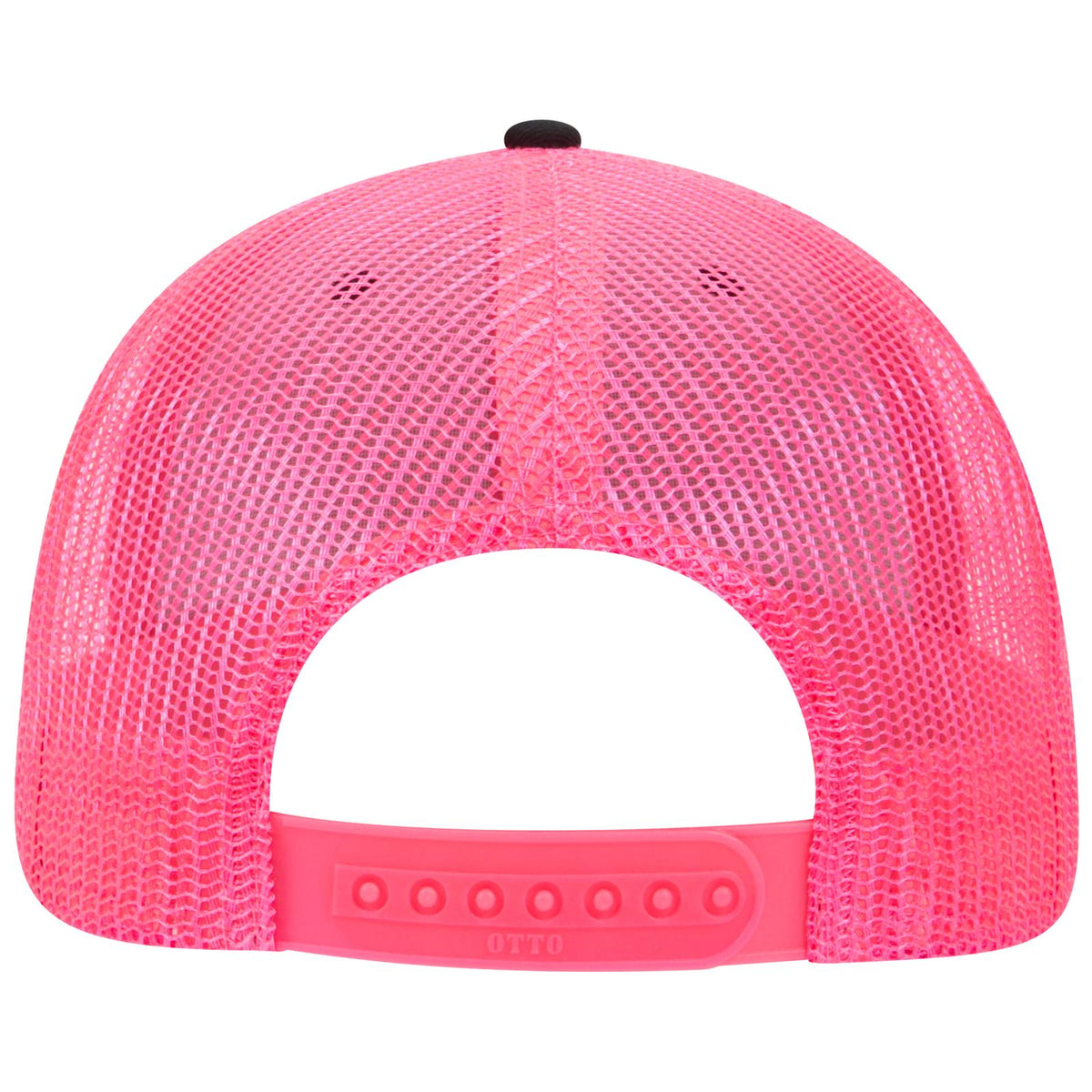 Rear View of 030389 - Blk/Blk/N.Pnk OTTO CAP 6 Panel Low Profile Mesh Back Trucker Hat