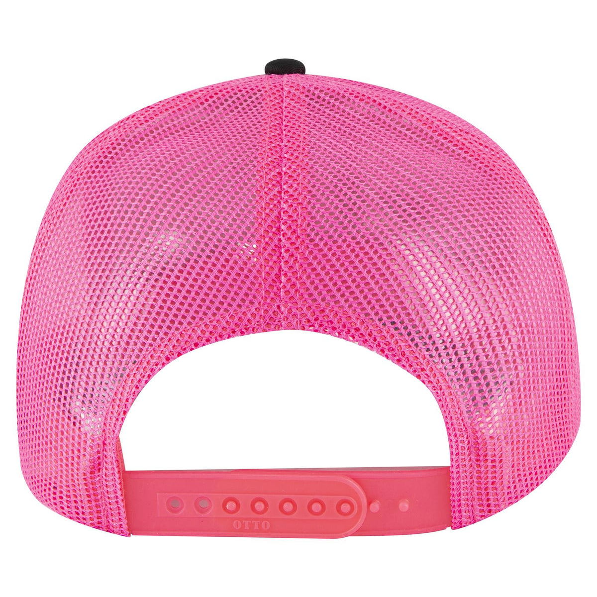 Rear View of 030389 - Blk/Blk/N.Pnk OTTO CAP 6 Panel Low Profile Mesh Back Trucker Hat