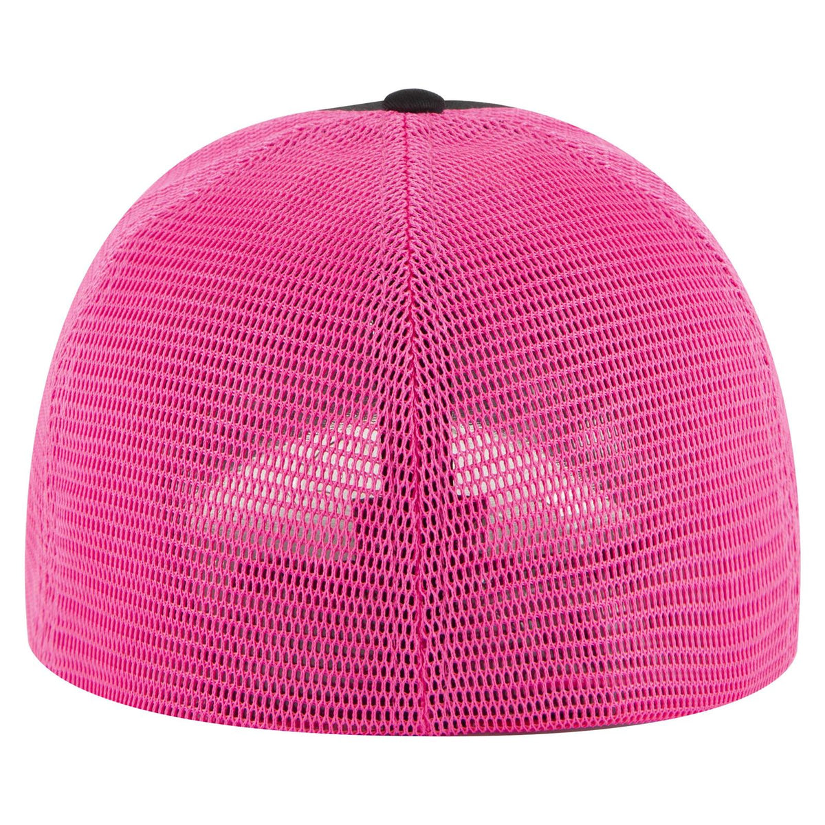 Rear View of 030389 - Blk/Blk/N.Pnk OTTO CAP "OTTO FLEX" Fitted 6 Panel Low Profile Mesh Back Trucker Hat