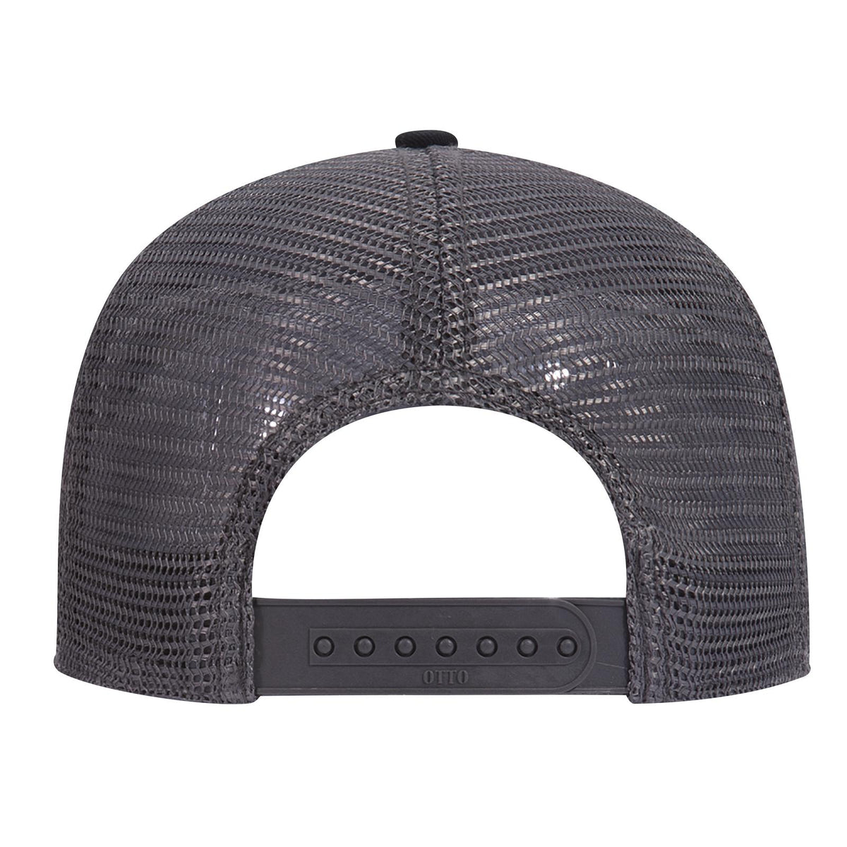 Rear View of 031425 - Blk/Gry/Ch.Gry OTTO CAP 6 Panel Low Profile Mesh Back Trucker Dad Hat