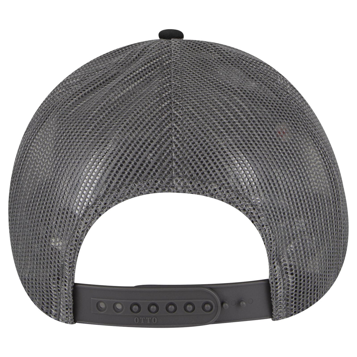 Rear View of 031425 - Blk/Gry/Ch.Gry OTTO CAP 6 Panel Low Profile Mesh Back Trucker Hat