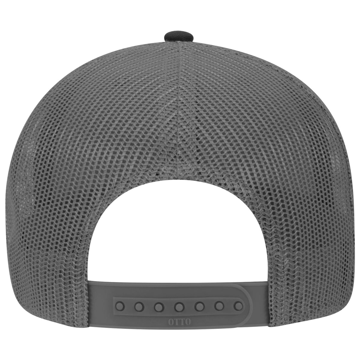 Rear View of 031425 - Blk/Gry/Ch.Gry OTTO CAP 6 Panel Low Profile Mesh Back Trucker Hat