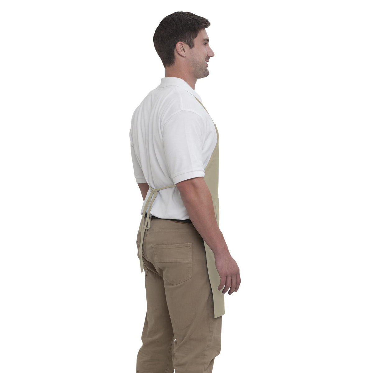 Rear View of 032 - Khaki OTTO 2 Pocket Full Length Adjustable Bib Apron