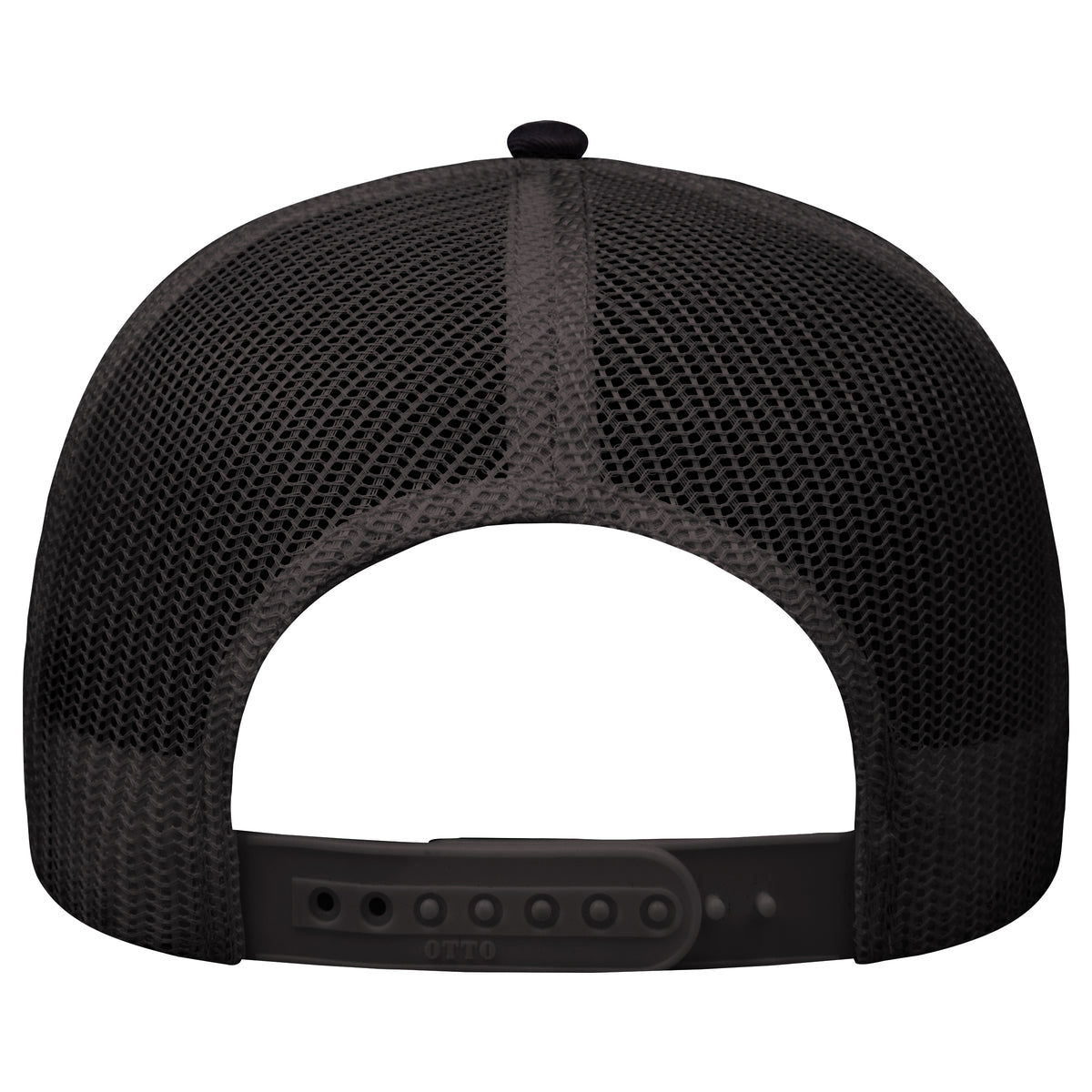 Rear View of 032503 - Blk/Ch.Gry/Blk OTTO CAP 5 Panel Low Profile Mesh Back Trucker Hat