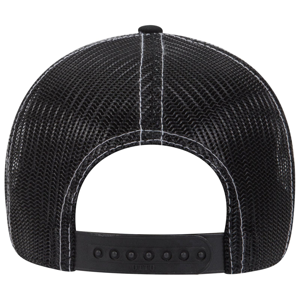 Rear View of 032503 - Blk/Ch.Gry/Blk OTTO CAP 6 Panel Low Profile Mesh Back Trucker Hat
