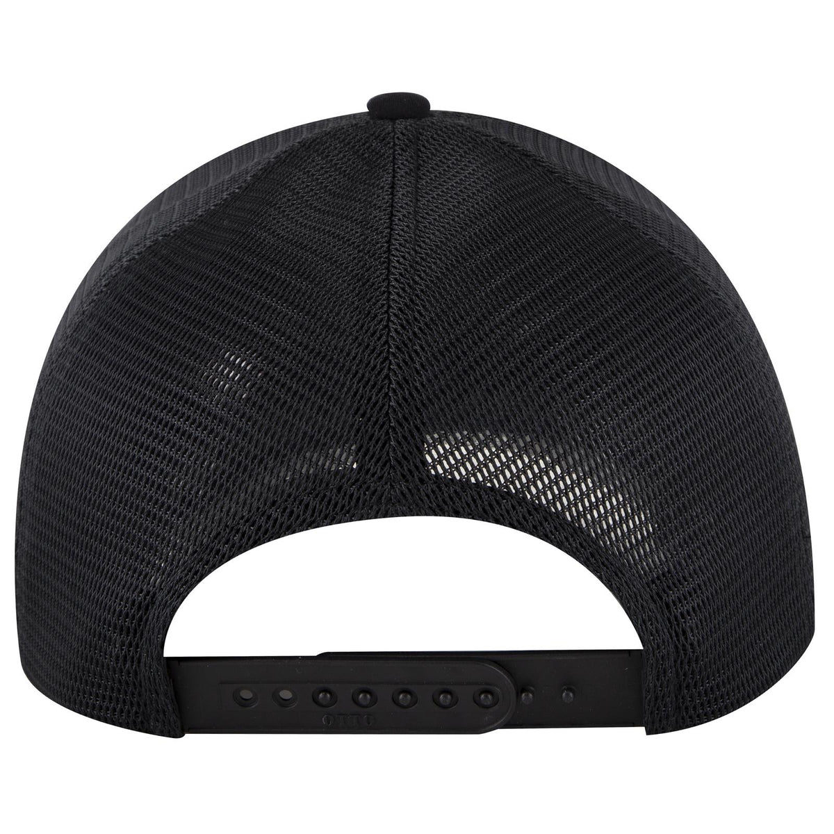 Rear View of 032503 - Blk/Ch.Gry/Blk OTTO CAP "OTTO COMFY FIT" 6 Panel Low Profile Mesh Back Trucker Hat