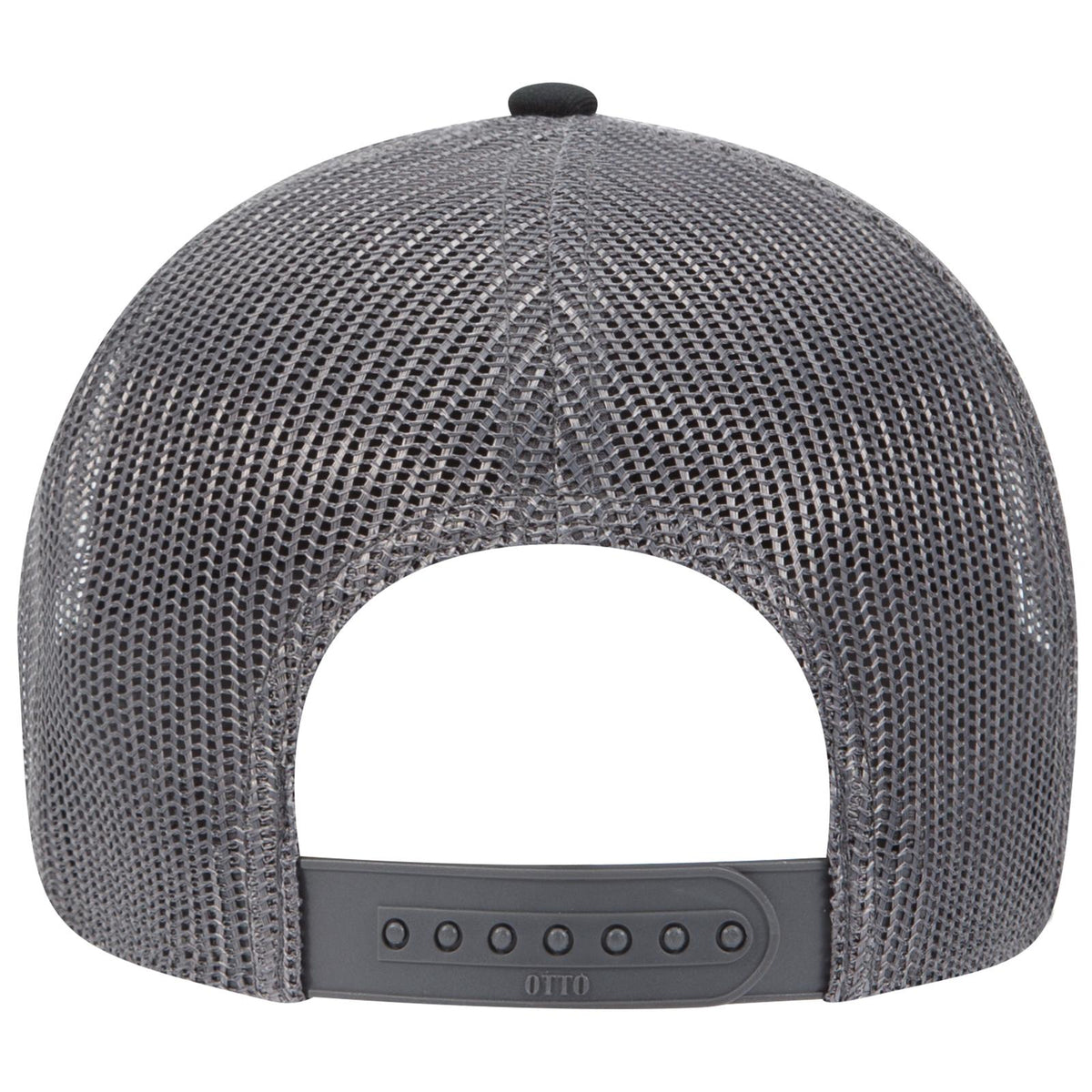 Rear View of 032525 - Blk/Ch.Gry/Ch.Gry OTTO CAP 6 Panel Low Profile Mesh Back Trucker Hat