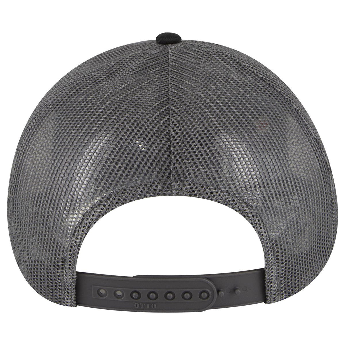 Rear View of 032525 - Blk/Ch.Gry/Ch.Gry OTTO CAP 6 Panel Low Profile Mesh Back Trucker Hat