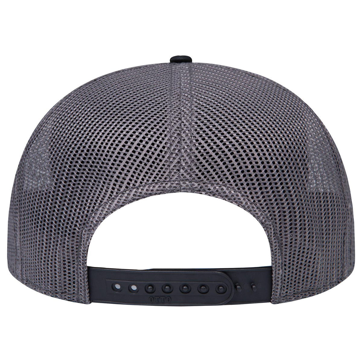 Rear View of 032525 - Blk/Ch.Gry/Ch.Gry OTTO CAP "OTTO SNAP" 6 Panel Pro Style Mesh Back Trucker Snapback Hat