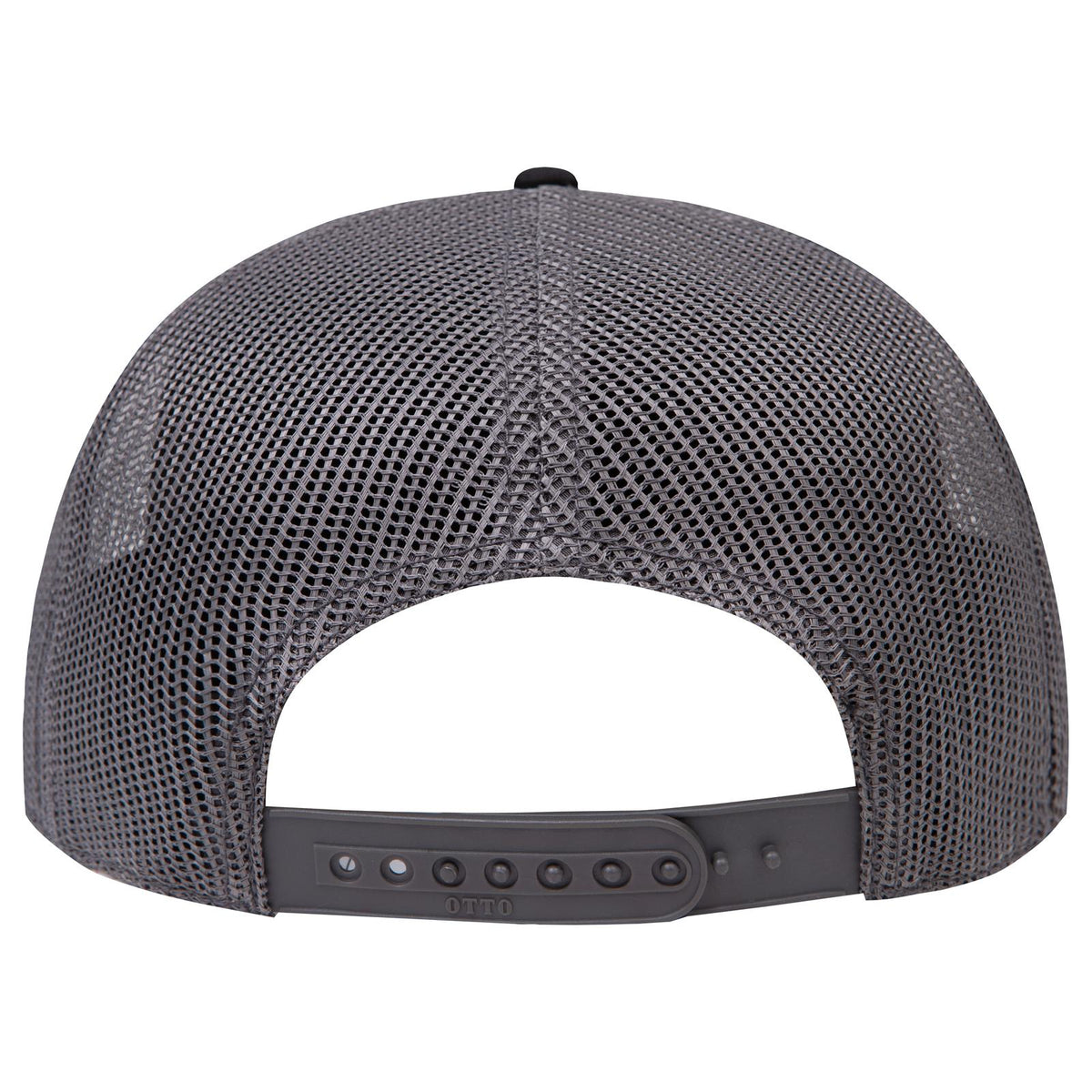 Rear View of 032525C - Blk/Ch Gry/Ch Gry OTTO CAP "OTTO SNAP" 6 Panel Pro Style Mesh Back Trucker Snapback Hat