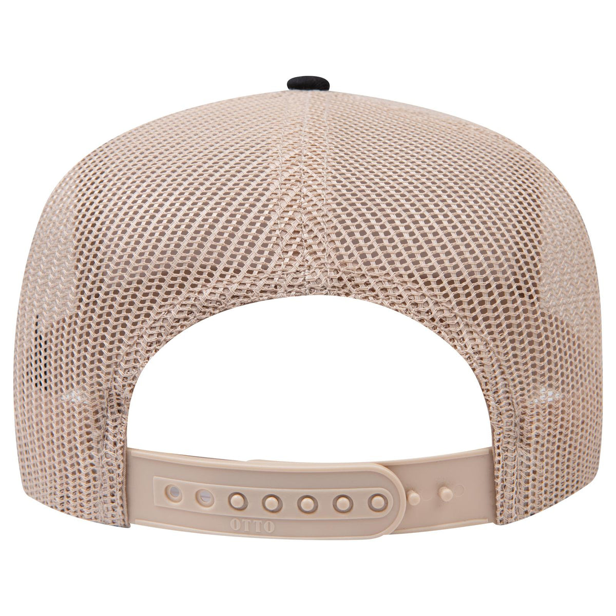 Rear View of 0332 - Blk/Kha OTTO CAP 5 Panel Mid Profile Mesh Back Trucker Hat