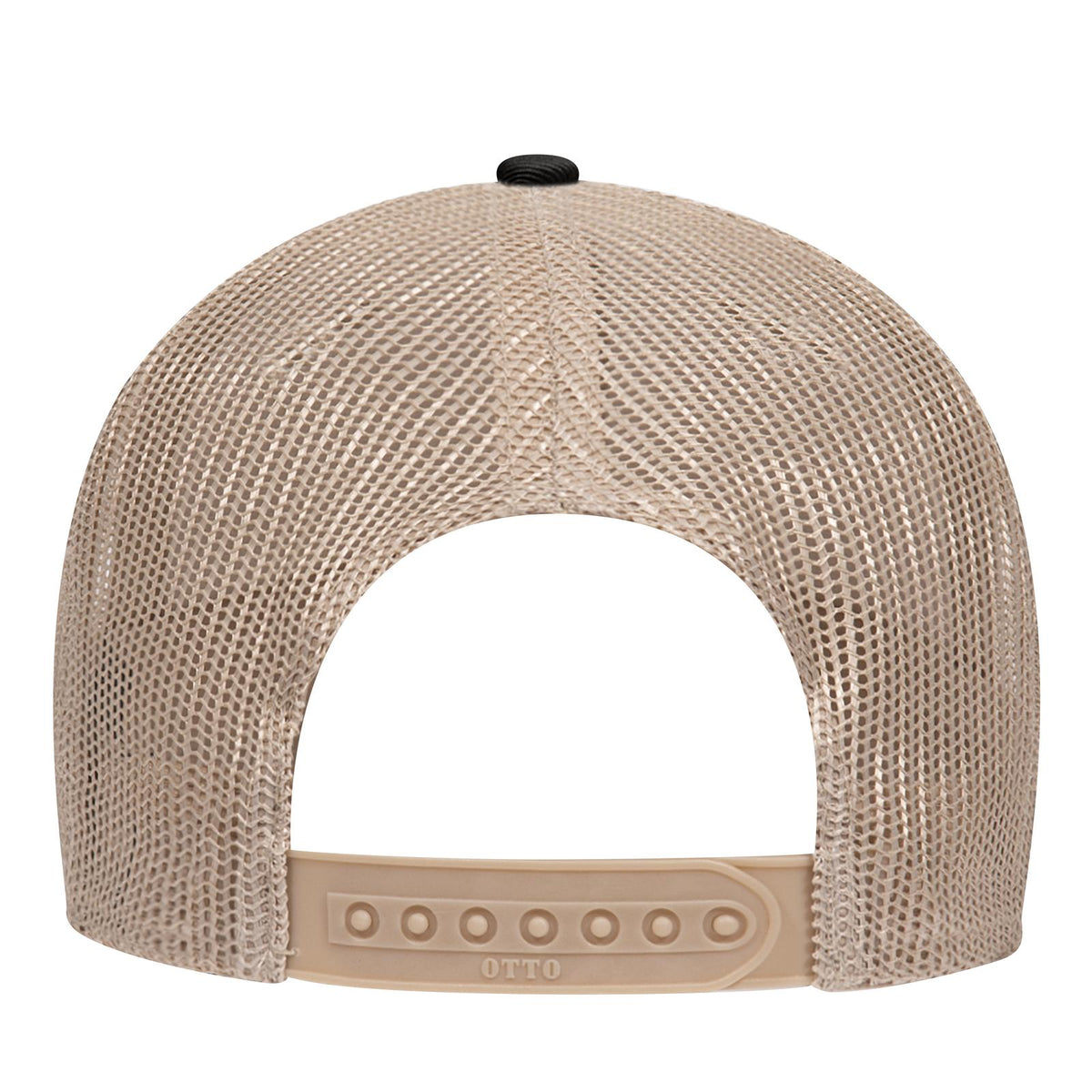 Rear View of 0332 - Blk/Kha OTTO CAP 6 Panel Low Profile Mesh Back Trucker Hat