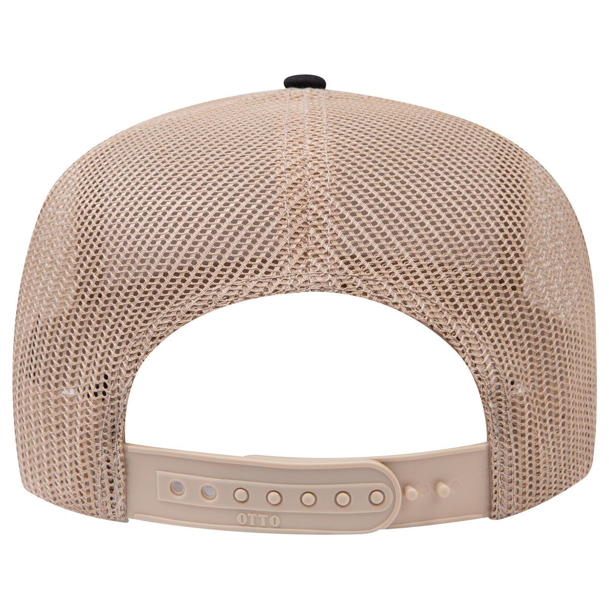 Rear View of 0332B - Blk/Khk OTTO CAP 5 Panel Mid Profile Mesh Back Trucker Hat