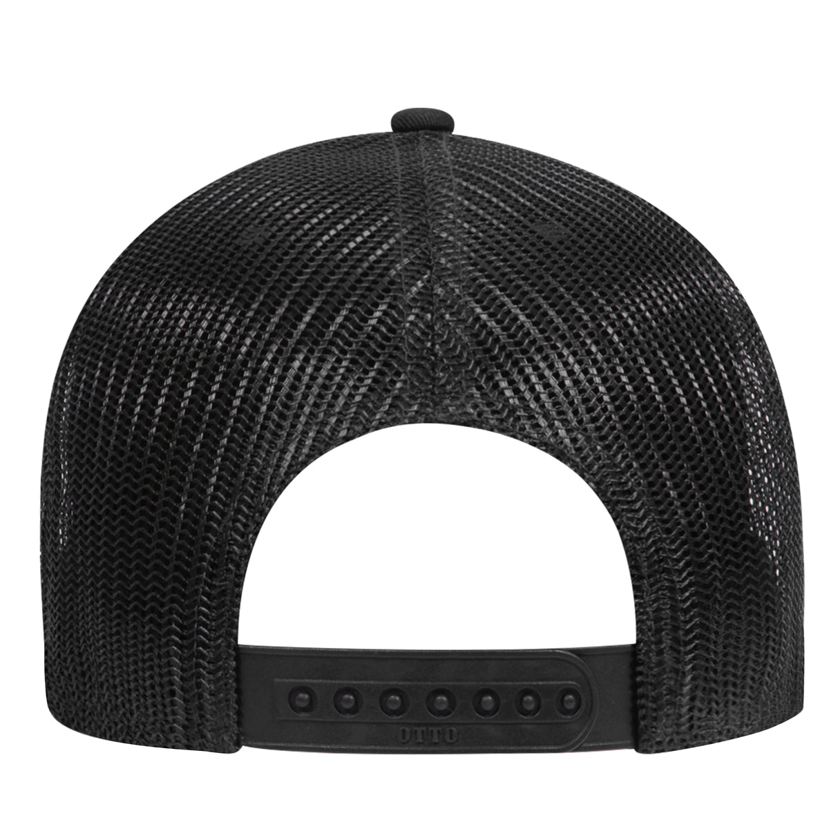 Rear View of 037403 - Black/Heather Gray/Black OTTO CAP 6 Panel Low Profile Mesh Back Trucker Hat