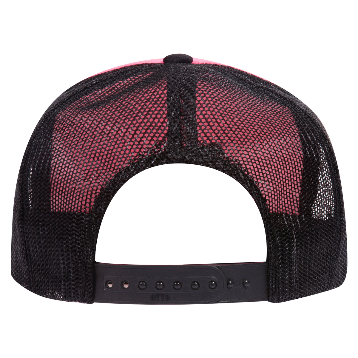Rear View of 038903 - Blk/N.Pnk/Blk OTTO CAP 5 Panel High Crown Mesh Back Trucker Hat