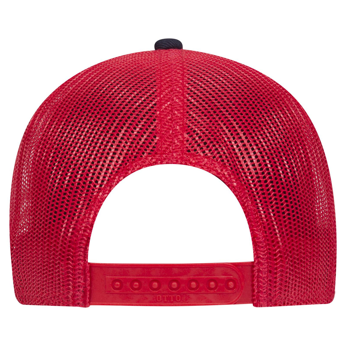 Rear View of 040402 - Nvy/Nvy/Red OTTO CAP 6 Panel Low Profile Mesh Back Trucker Hat