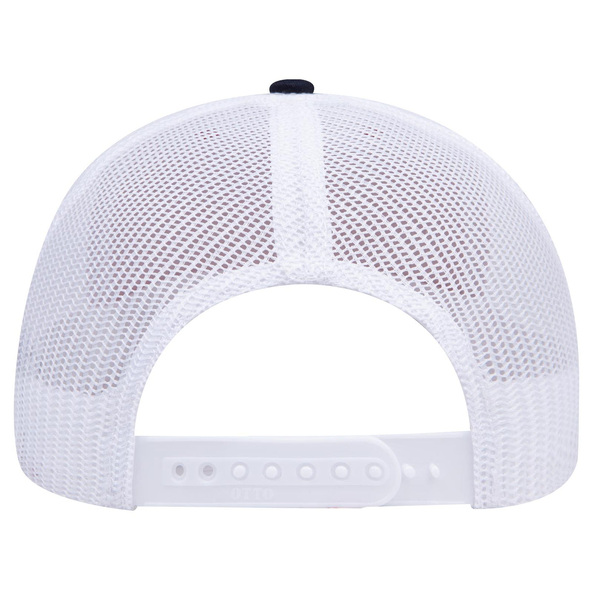 Rear View of 040416 - Nvy/Nvy/Wht OTTO CAP 6 Panel Mid Profile Mesh Back Trucker Hat