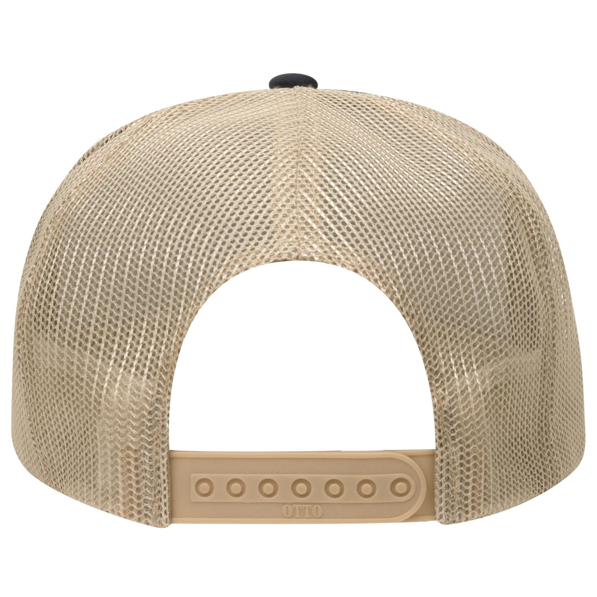 Rear View of 040432 - Nvy/Nvy/Kha OTTO CAP 5 Panel High Crown Mesh Back Trucker Hat