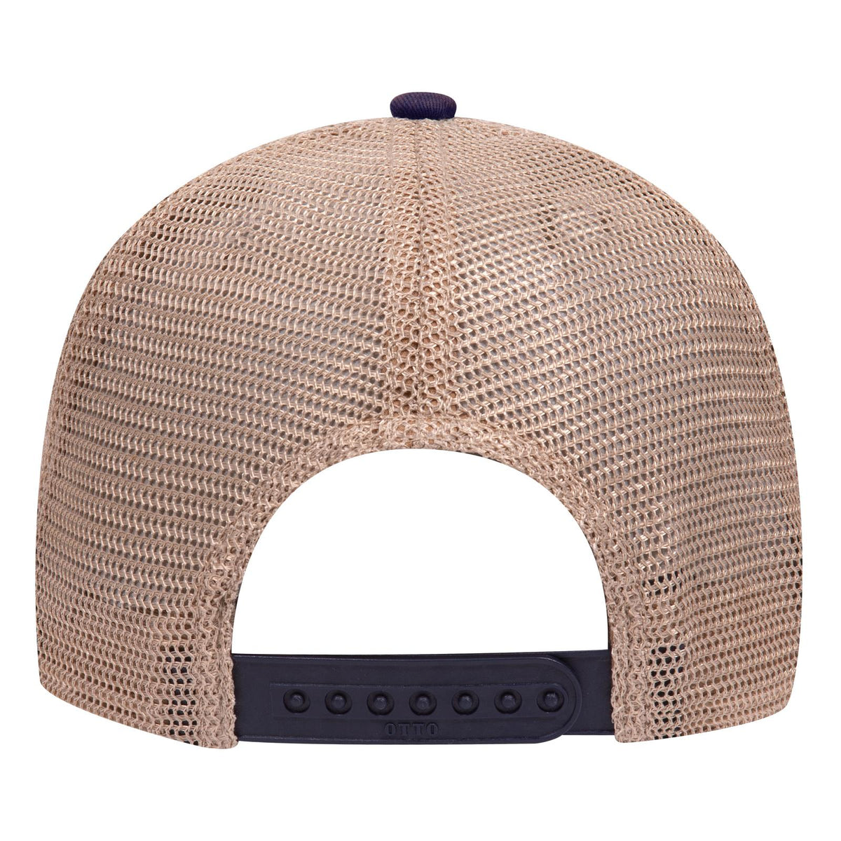 Rear View of 040432 - Nvy/Nvy/Kha OTTO CAP 6 Panel Low Profile Mesh Back Trucker Dad Hat