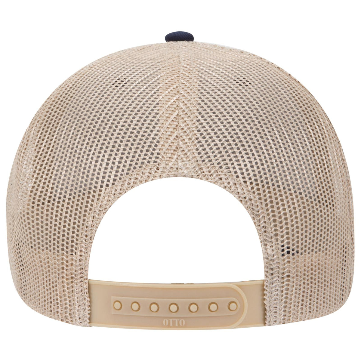 Rear View of 040432 - Nvy/Nvy/Kha OTTO CAP 6 Panel Low Profile Mesh Back Trucker Hat