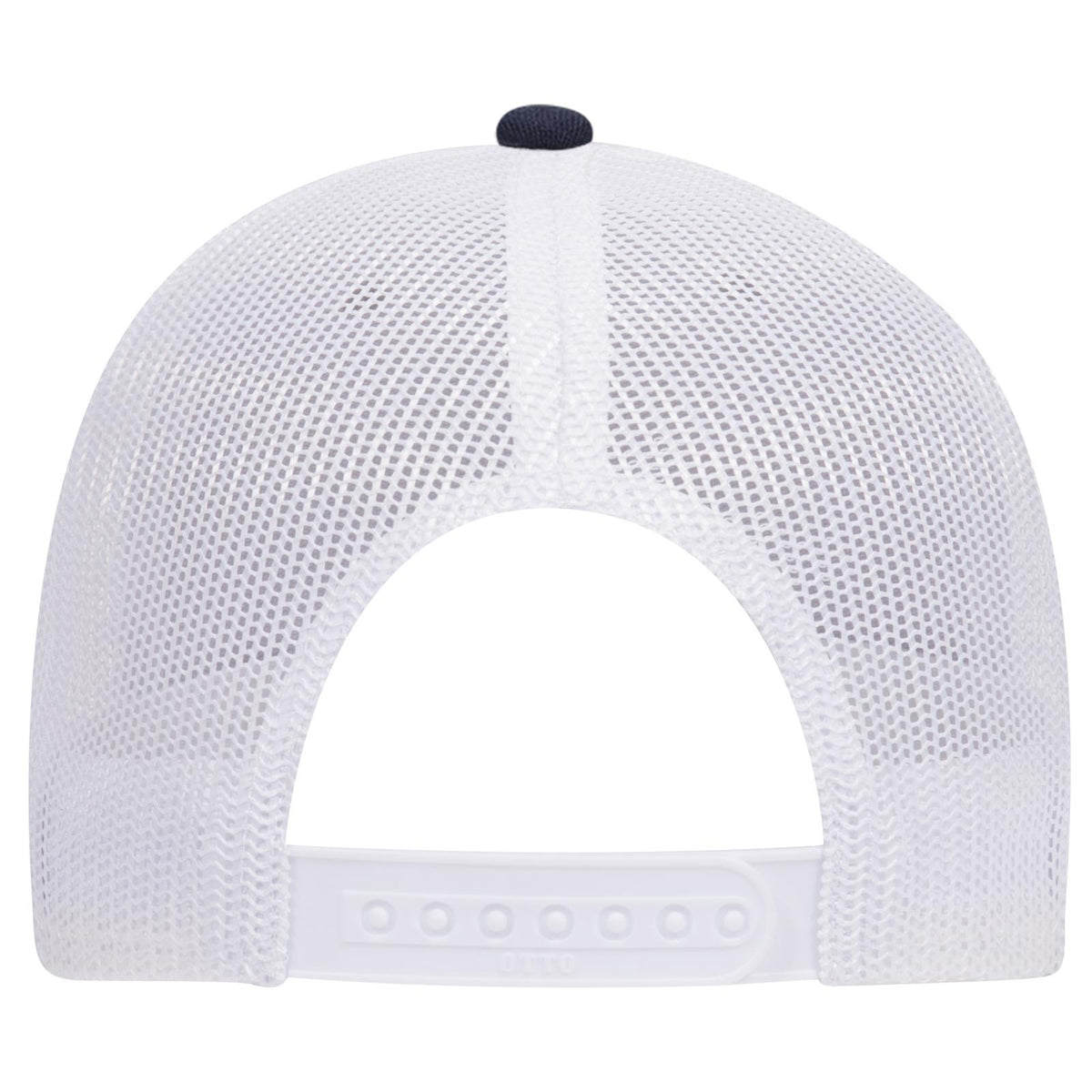 Rear View of 047416 - Navy/HeatherGray/White OTTO CAP 6 Panel Low Profile Mesh Back Trucker Hat