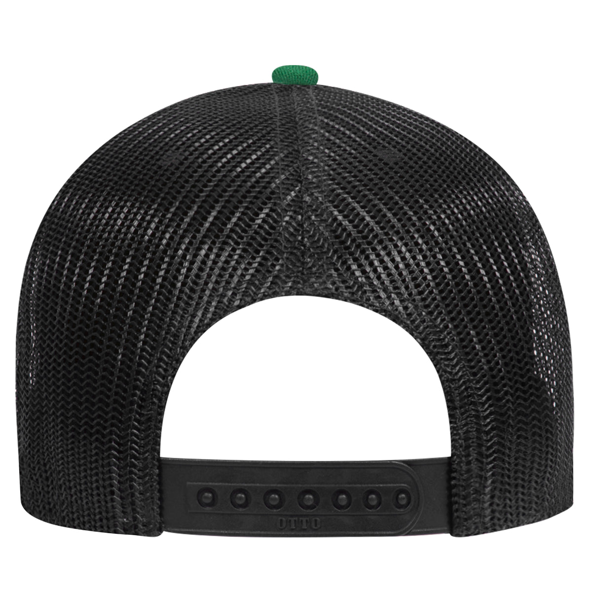 Rear View of 057403 - Kelly/HeatherGray/Black OTTO CAP 6 Panel Low Profile Mesh Back Trucker Hat