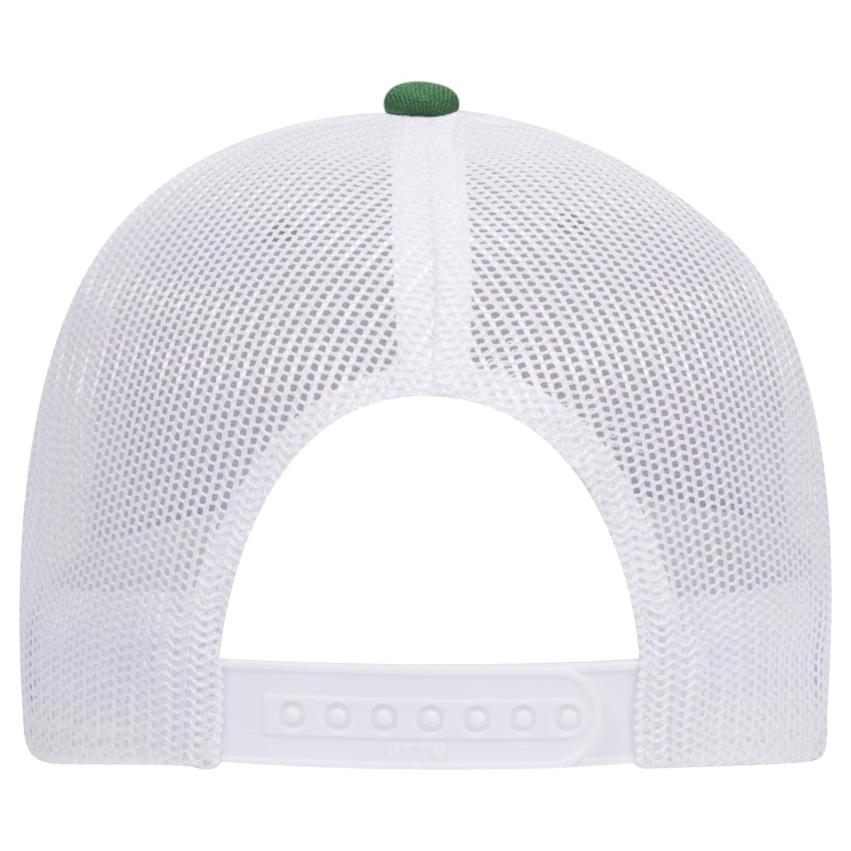 Rear View of 057416 - Kelly/HeatherGray/White OTTO CAP 6 Panel Low Profile Mesh Back Trucker Hat