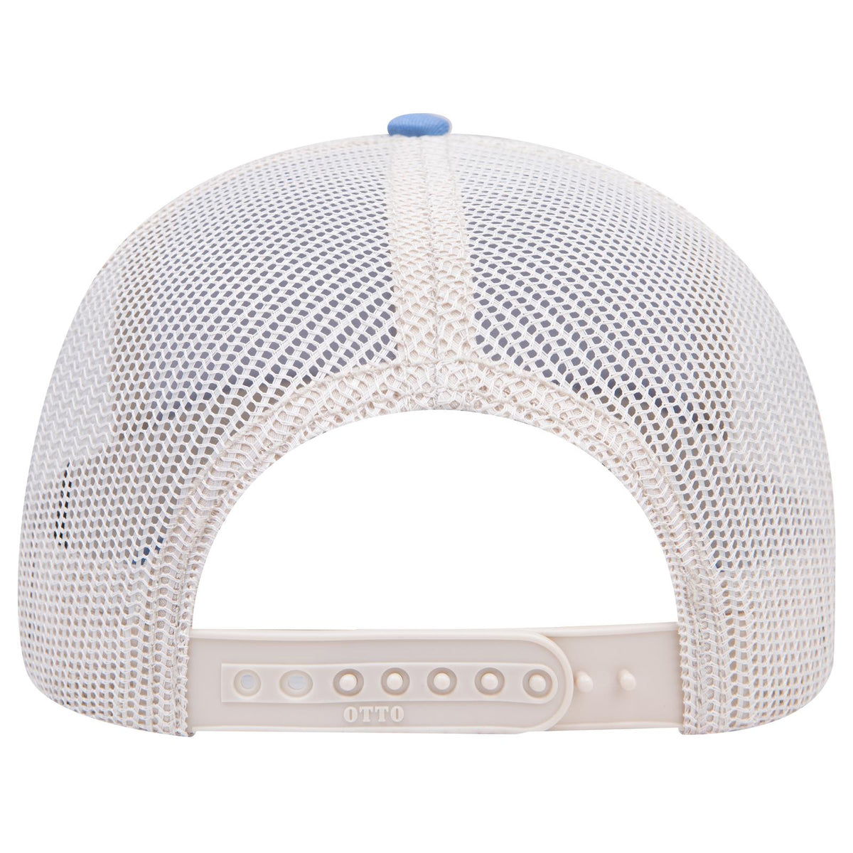 Rear View of 080835 - Col. Blue/Col.Blue/Stn.Gry OTTO CAP 6 Panel Mid Profile Mesh Back Trucker Hat