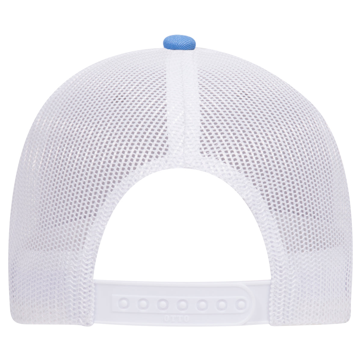 Rear View of 087416 - ColombianBlue/HeatherGray/White OTTO CAP 6 Panel Low Profile Mesh Back Trucker Hat